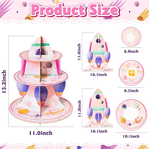 ANGOLIO 3 Tier Watercolour Outer Space Cupcake Stand Outer Space Party Supplies Cake Stand for Kids Birthday Party Decorations Solar System Theme Dessert Tower Display Baby Shower Birthday Supplies - Image 2