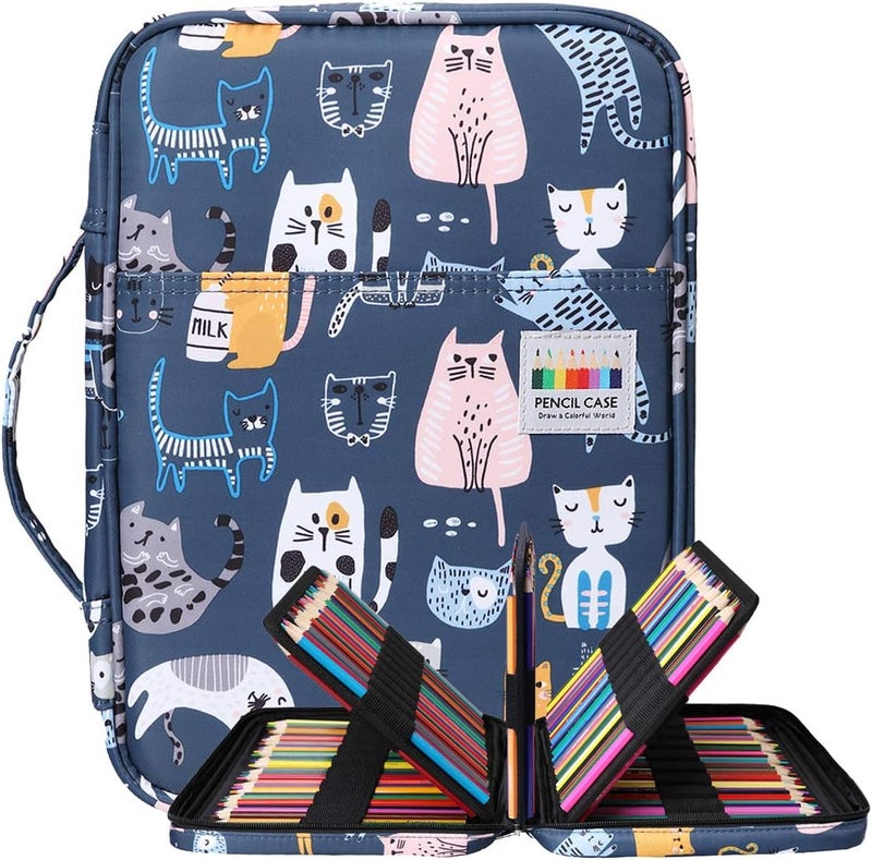 BOMKEE Coloring Pencil Case 220 Slots Pencils/Gel Pens Organizer Waterproof Travel Case Zipper Carrying Portable Pencil Markers Pen Holder Bag for Painter Writers (Sports Cat) - Image 1