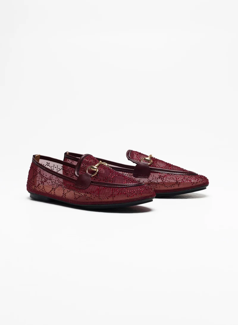 Sunfere Chic Burgundy Mesh Rhinestone Horsebit Loafers