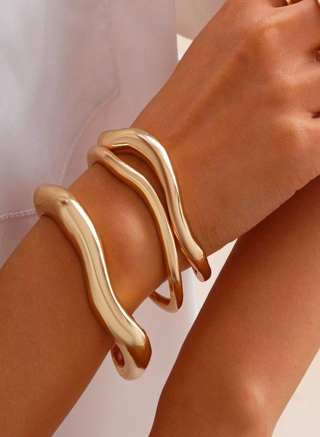 YANCHUN Gold Bangles for Women Chunky Cuff Bracelets Stack Non Tarnish Silver Gold Jewelry Accessories Trendy Halloween Christmas Gifts - Image 3