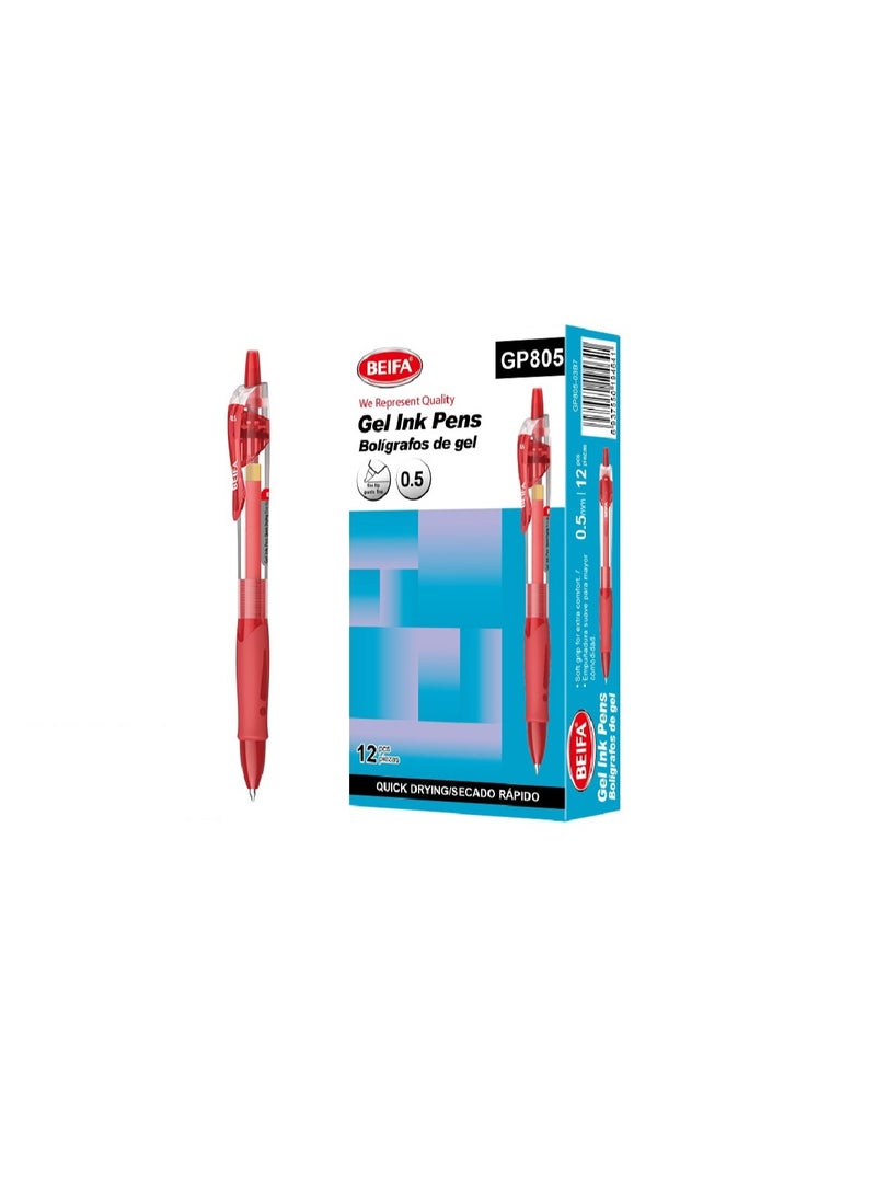 Beifa Gel Pen with Spring and Grip Quick Dry 0.5 mm red model GP805-03B7