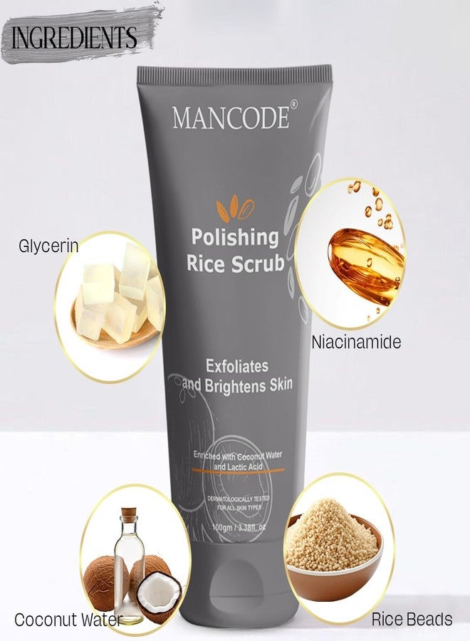 كود الرجل مجموعة مقشر الأرز للرجال من مانكود | مقشر أرز مقشر للتحكم في الزيوت ومقشر أرز مقشر لتفتيح البشرة وتنظيفها بعمق | عبوة من قطعتين من مقشر الوجه (100 غرام لكل قطعة) - Image 4
