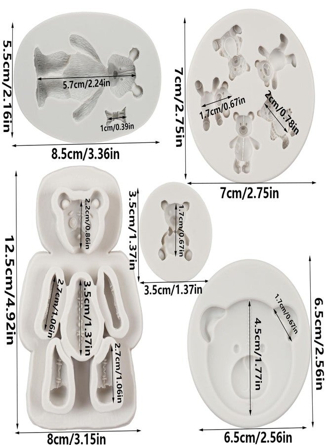 FCKEMLDS Bear Silicone Mold Valentine’s Day Fondant Molds Bear Chocolate Fondant Mold For Cake Decoration Cupcake Topper Candy Polymer Clay Chocolate Gum Paste Set of 5 - Image 2