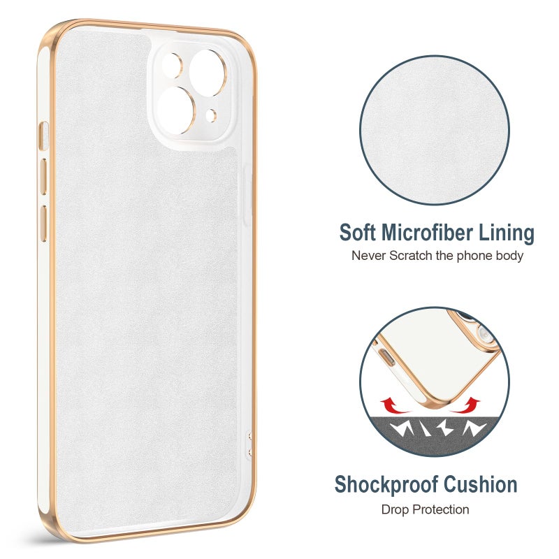 Hython for iPhone 15 Case with Ring Stand, 360Â° Rotatable Ring Holder Magnetic Kickstand, Plating Rose Gold Edge Soft Cover Women Men Luxury Protective Phone Case for iPhone 15 6.1", White - Image 3