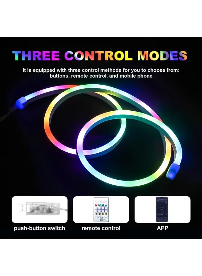 ELTRAZONE 3M RGB LED Neon Rope Light, Smart App Controlled RGBIC Strip Light, Music Sync & Timing, Infrared Remote, Flexible Neon Design with IP68 Protection for Bedroom, Gaming Room, Parties & Outdoor Decor - Image 4