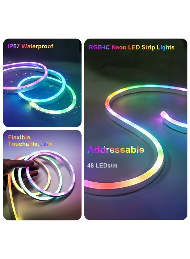ELTRAZONE 3M RGB LED Neon Rope Light, Smart App Controlled RGBIC Strip Light, Music Sync & Timing, Infrared Remote, Flexible Neon Design with IP68 Protection for Bedroom, Gaming Room, Parties & Outdoor Decor - Image 2