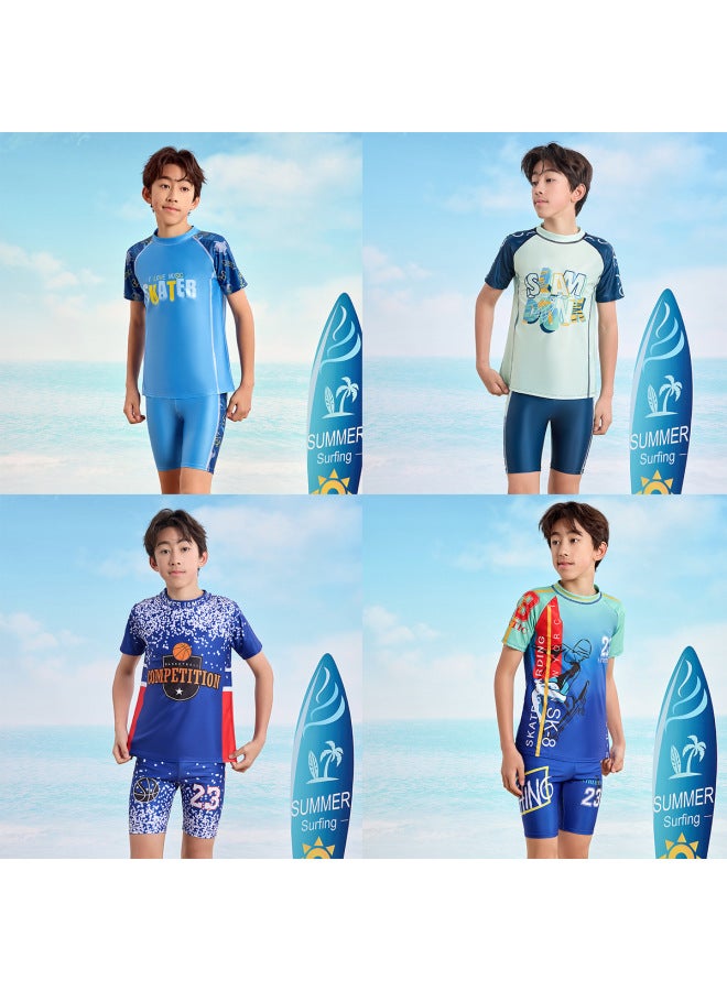 إسكدنيا Children's Two-piece Swimsuit Hot Spring Beach Hotel Professional Training Swimsuit Suit Boys' Quick-drying Three-piece Swimming Trunks-Color:321-6- - Image 5