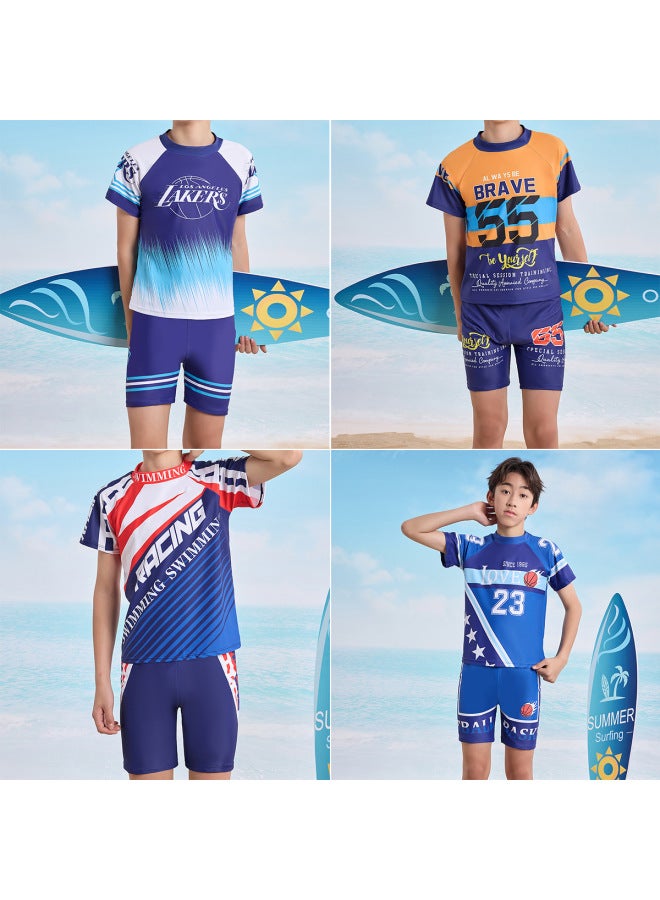 إسكدنيا Children's Two-piece Swimsuit Hot Spring Beach Hotel Professional Training Swimsuit Suit Boys' Quick-drying Three-piece Swimming Trunks-Color:321-6- - Image 2