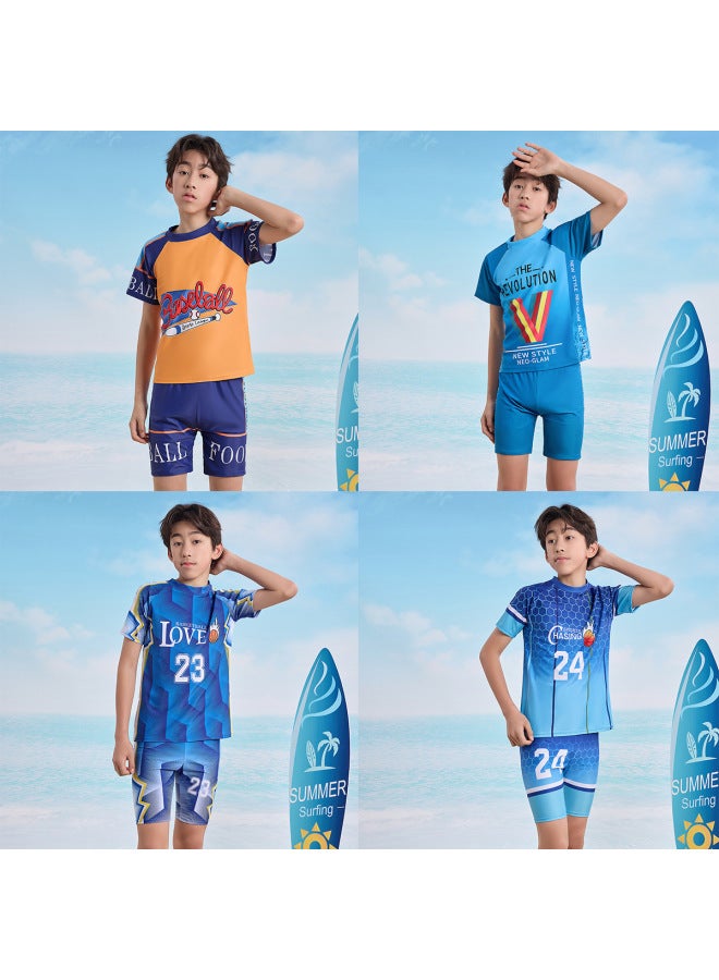 إسكدنيا Children's Two-piece Swimsuit Hot Spring Beach Hotel Professional Training Swimsuit Suit Boys' Quick-drying Three-piece Swimming Trunks-Color:321-6- - Image 3