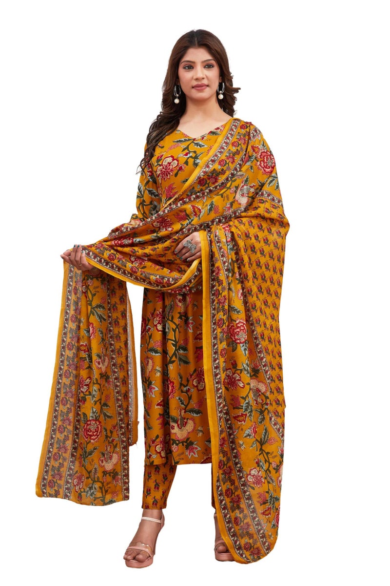 SKY FAB Women Viscose Rayon Anarkali Maternity and Nursing Kurta Set with Dupatta - Brown Floral and Geometric Pattern, 3/4 Sleeves, Comfortable Fit - Image 2