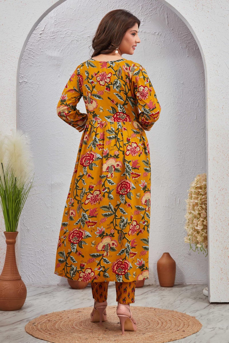 SKY FAB Women Viscose Rayon Anarkali Maternity and Nursing Kurta Set with Dupatta - Brown Floral and Geometric Pattern, 3/4 Sleeves, Comfortable Fit - Image 3