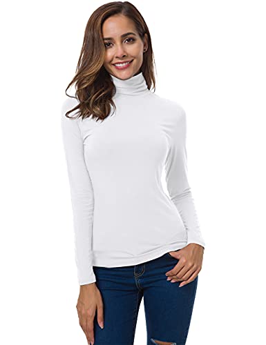 VOBCTY Womens White Turtleneck Tops Long Sleeve Lightweight Slim Active Shirt White Medium - Image 4