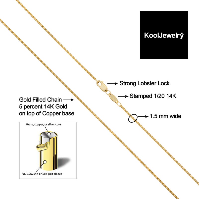Kooljewelry 14k Yellow Gold Filled Round Wheat Chain Pendant Necklace (1.5 mm, 16 inch) - Image 3