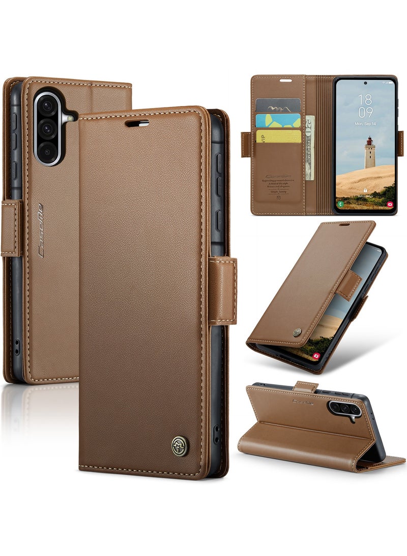 CaseMe Phone Case Luxury PU Leather Design Anti Fingerprint 023 Flip Cover Card Slot Holder Cover For Samsung Galaxy A56 (Brown) - Image 1