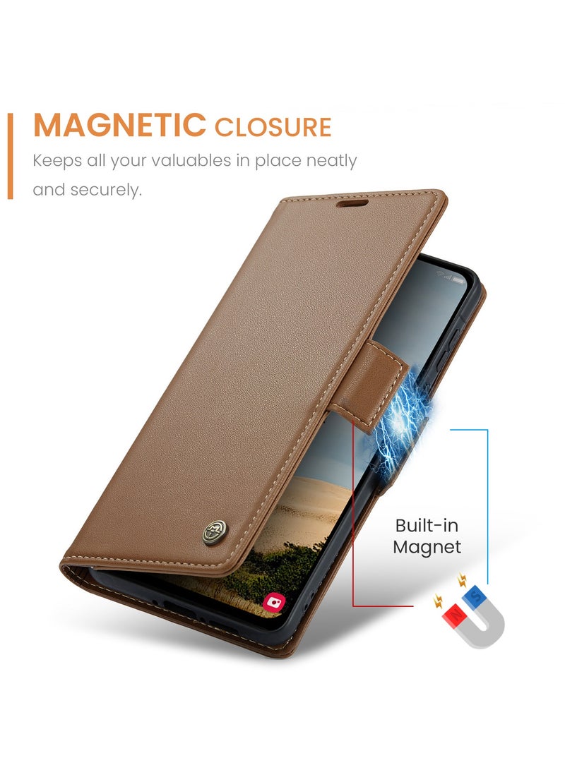 CaseMe Phone Case Luxury PU Leather Design Anti Fingerprint 023 Flip Cover Card Slot Holder Cover For Samsung Galaxy A56 (Brown) - Image 3