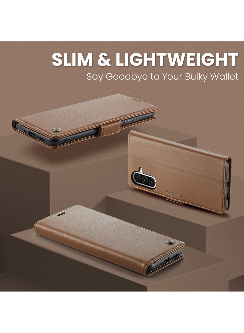 CaseMe Phone Case Luxury PU Leather Design Anti Fingerprint 023 Flip Cover Card Slot Holder Cover For Samsung Galaxy A56 (Brown) - Image 5