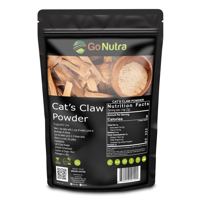 Go Nutra - Catâ€™s Claw Powder, Pure Cats Claw Herbal Supplement Wildly Harvested from Peru, All Natural UNA de Gato for Water, Tea, Juice, and More, Non-GMO, Gluten-Free, Vegan, 8 oz - Image 1