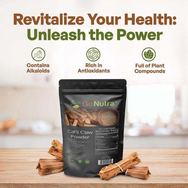Go Nutra - Catâ€™s Claw Powder, Pure Cats Claw Herbal Supplement Wildly Harvested from Peru, All Natural UNA de Gato for Water, Tea, Juice, and More, Non-GMO, Gluten-Free, Vegan, 8 oz - Image 2