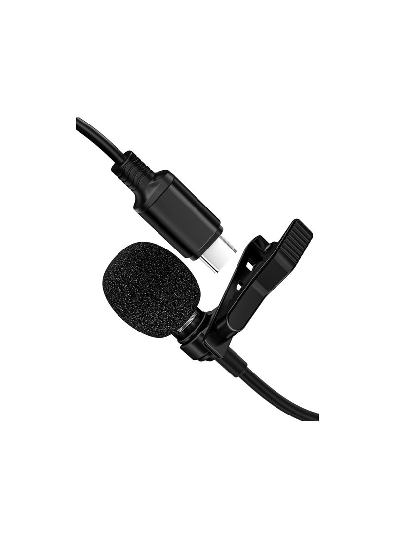 ميكروفون لافالير USB-C احترافي بمشبك لتثبيت على الياقة – مكثف أحادي الاتجاه لتسجيل الفيديو وإلغاء الضوضاء – كابل 2 متر لأجهزة أندرويد نوع سي