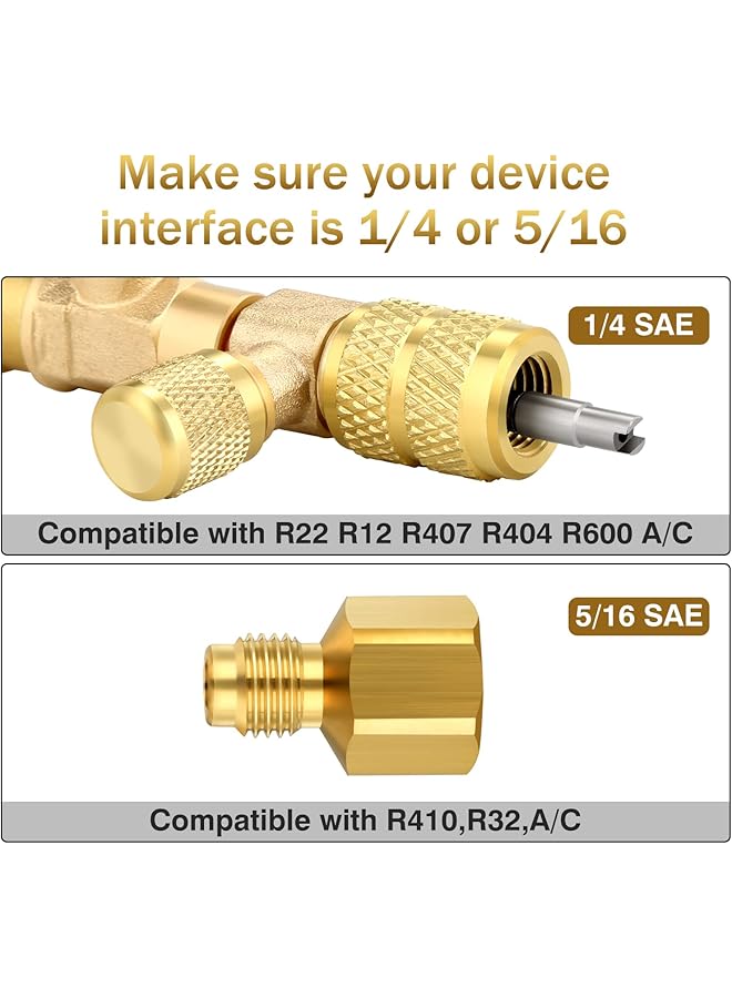 أداة إزالة قلب الصمام HVAC مع منفذ SAE مزدوج الحجم 1/4 و 5/16، 20 قطعة من قلب الصمام مع سدادة تفلون، 5 قطع من صواميل النحاس و قلب الصمام، متوافقة مع R410A و R32 و R22 و R12 و R407 و R404 و R600 - Image 4