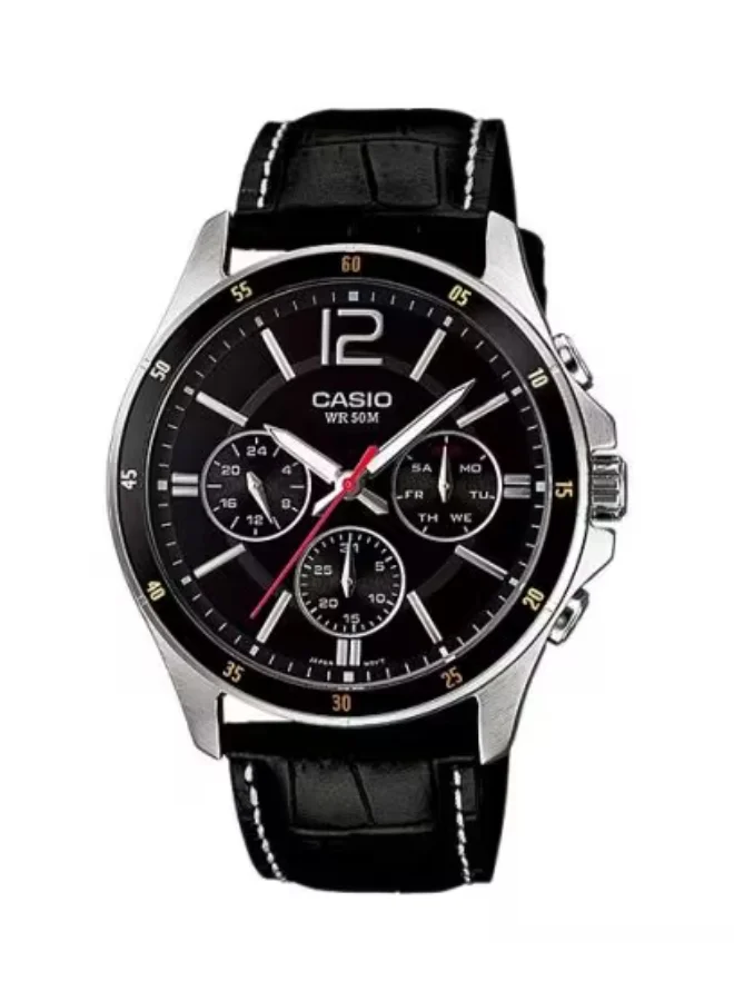 CASIO Men's Leather Analog Watch MTP-1374L-1A - 43.5 mm