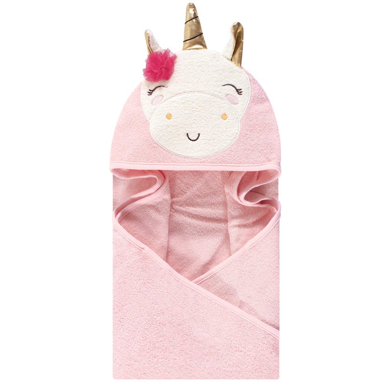 Luvable Friends Unisex Baby Cotton Animal Face Hooded Towel, Unicorn Flower, One Size - Image 2