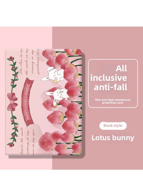 Ipad2022 For Apple Tablet Case For Ipad9 Generation 10.2 Inch Full Package Air1/2 Silicone Pro2021-Color:Lotus Rabbit-Applicable Model:iPad Air3(10.5 Inches)