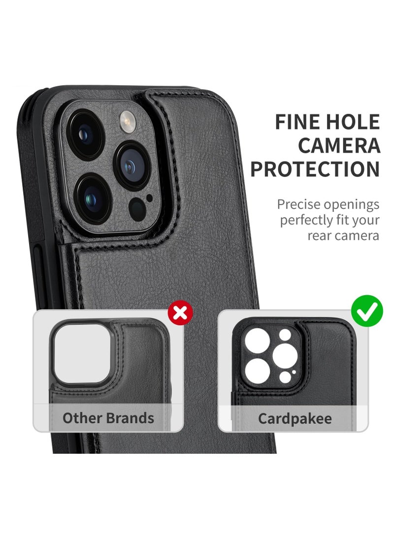 Generic - Leather Wallet Case for Iphone 15 Pro Max Flip Cell Phone Cases With Wallet Card Holder and Leather Stand Card Slot Black - Image 1