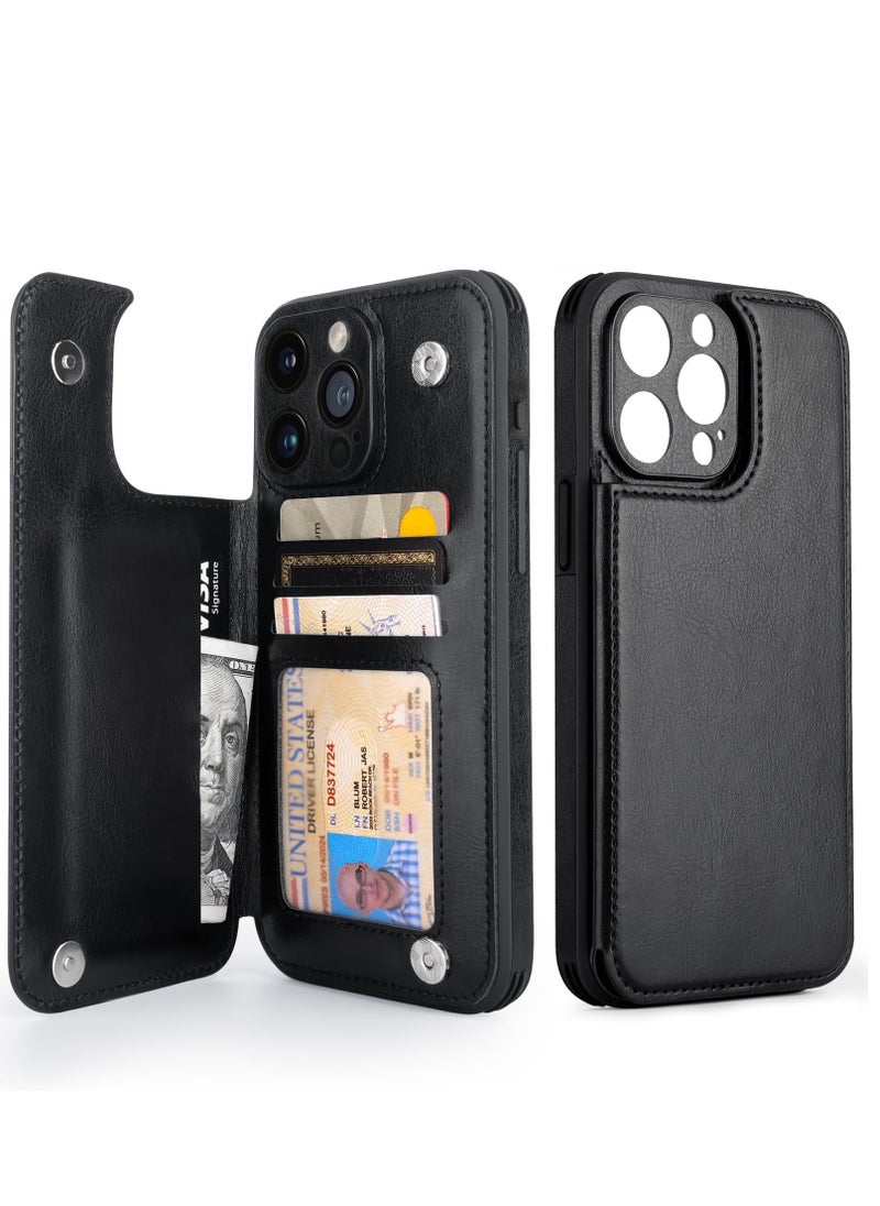 Generic - Leather Wallet Case for Iphone 15 Pro Max Flip Cell Phone Cases With Wallet Card Holder and Leather Stand Card Slot Black - Image 1