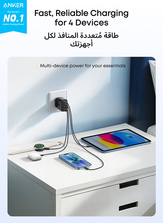 أنكر محول شاحن أنكر زولو USB C، محول حائط 4 منافذ مع 50 واط كحد أقصى، 2 USB-C و 2 USB-A، مدمج ومستقر، لجهاز iPhone 17/16، iPad، Galaxy، والمزيد (أسود، كابل غير متضمن) - Image 4