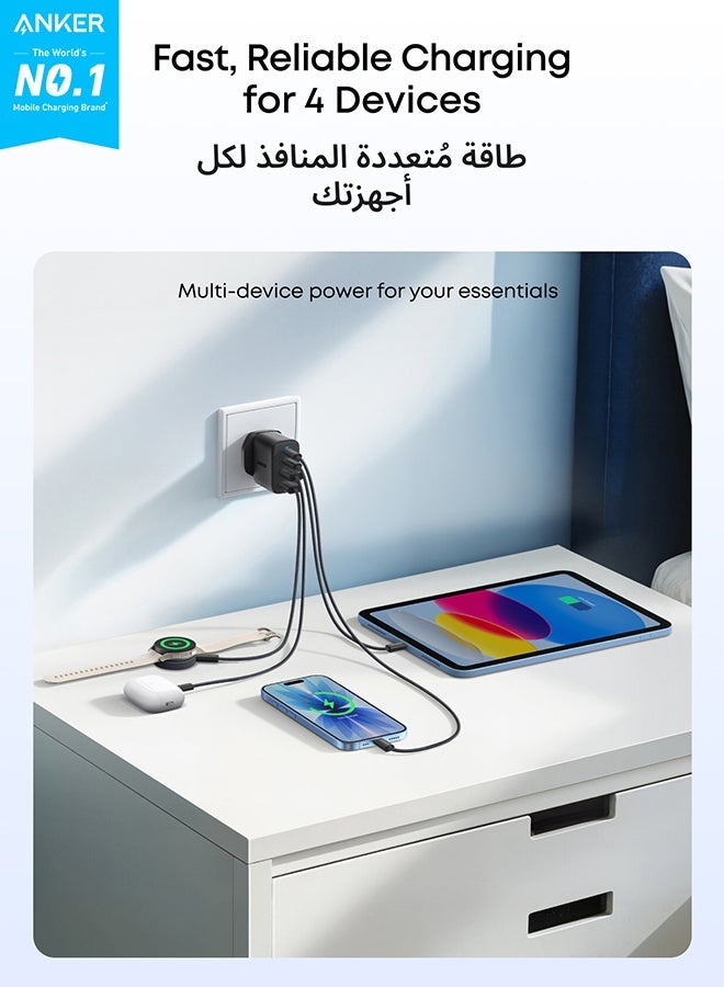 أنكر محول شاحن أنكر زولو USB C، محول حائط 4 منافذ مع 50 واط كحد أقصى، 2 USB-C و 2 USB-A، مدمج ومستقر، لجهاز iPhone 17/16، iPad، Galaxy، والمزيد (أسود، كابل غير متضمن) - Image 3