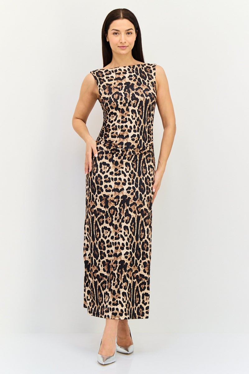 bebe فستان ماكسي بطبعة حيوانات للنساء، متعدد الألوان - Image 1