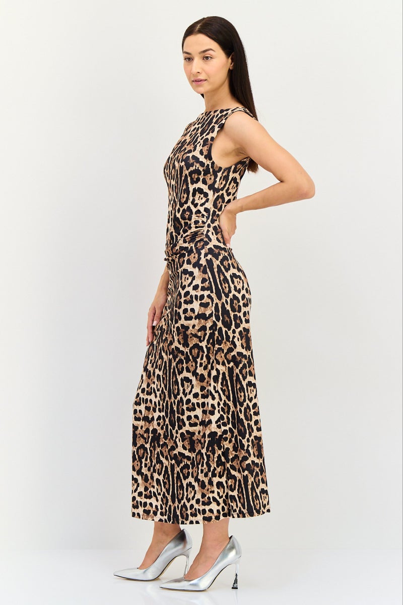 bebe فستان ماكسي بطبعة حيوانات للنساء، متعدد الألوان - Image 4