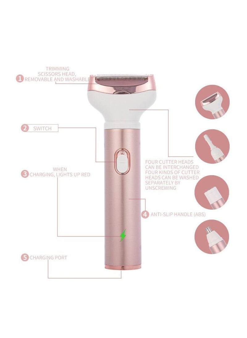 oem - Electric Razor for Women,Cordless Portable 4 in 1 Painless Shaver USB Rechargeable Hair Trimmer Bikini Trimmer Facial Hair Remover for Eyebrow, Nose, Face, Legs - Image 1