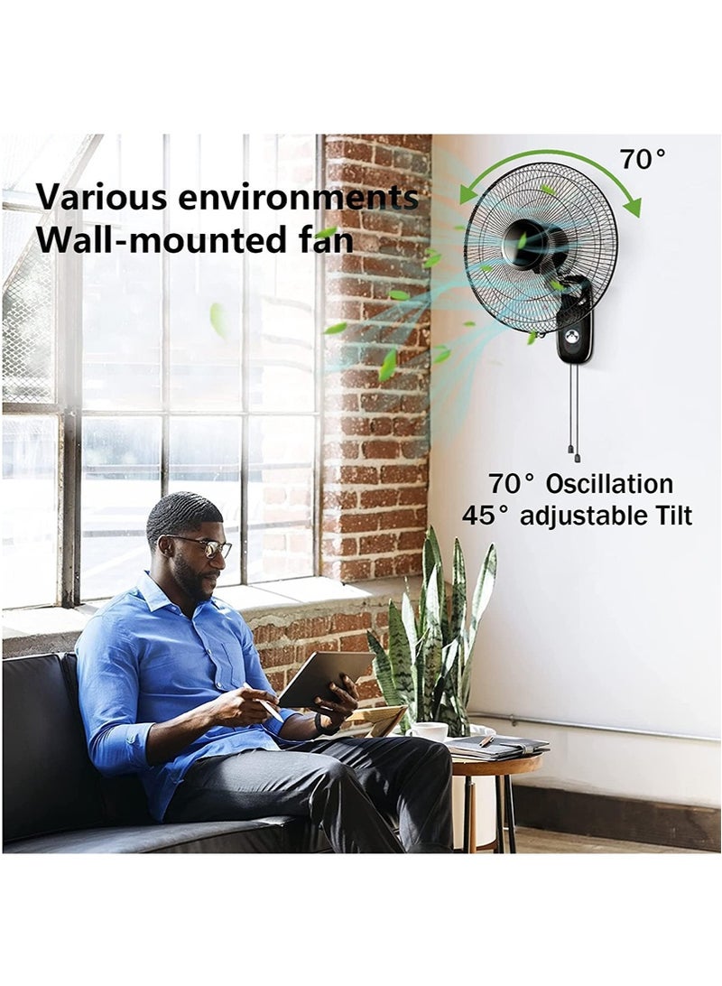 GGEROU 16 Inch Oscillating Wall Mount Fan, Industrial Wall Fan with 5 Blades, 3 Speeds, Adjustable 45° Tilt and 70° Oscillation, Ideal for Home, Bedroom, Gym & Office (Black) - Image 3