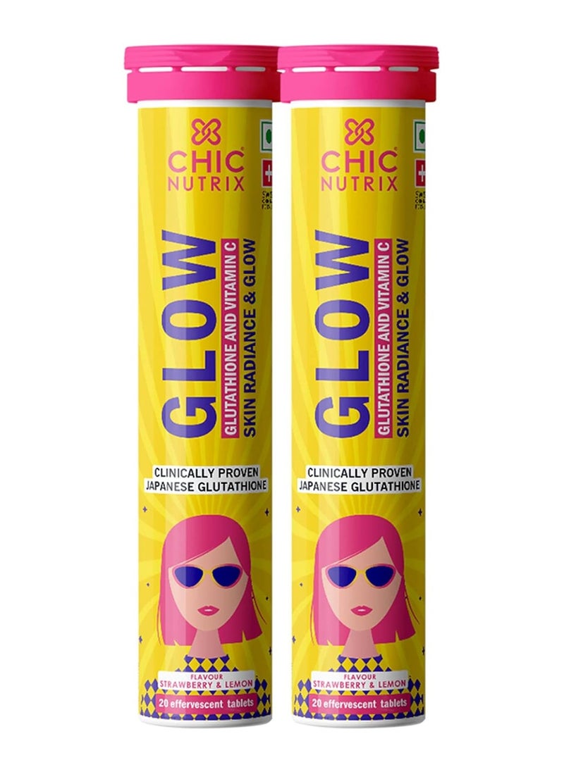 CHICNUTRIX Chicnutrix Glow- 40 Effervescent Tablets| Japanese Glutathione & Vit. C| Antioxidants for clear, glowing skin| Sugar-free, Strawberry-lemon flavour  - Image 1