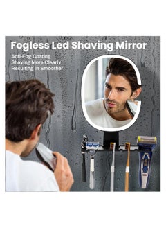 KASTWAVE Shower Mirror Fogless with Light for Shaving, Anti-Fog Bathroom Shaving Mirror, 3 Colors Dimmable Lighting Makeup Mirror with Razor Holder  - Image 2