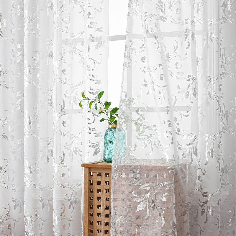 1pc Thin Gauze Silver Vine Curtain 39.37x70.87inch Semi Sheer Nordic Style - Image 3