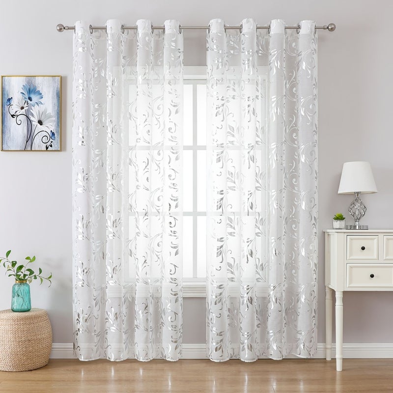 1pc Thin Gauze Silver Vine Curtain 39.37x70.87inch Semi Sheer Nordic Style - Image 1