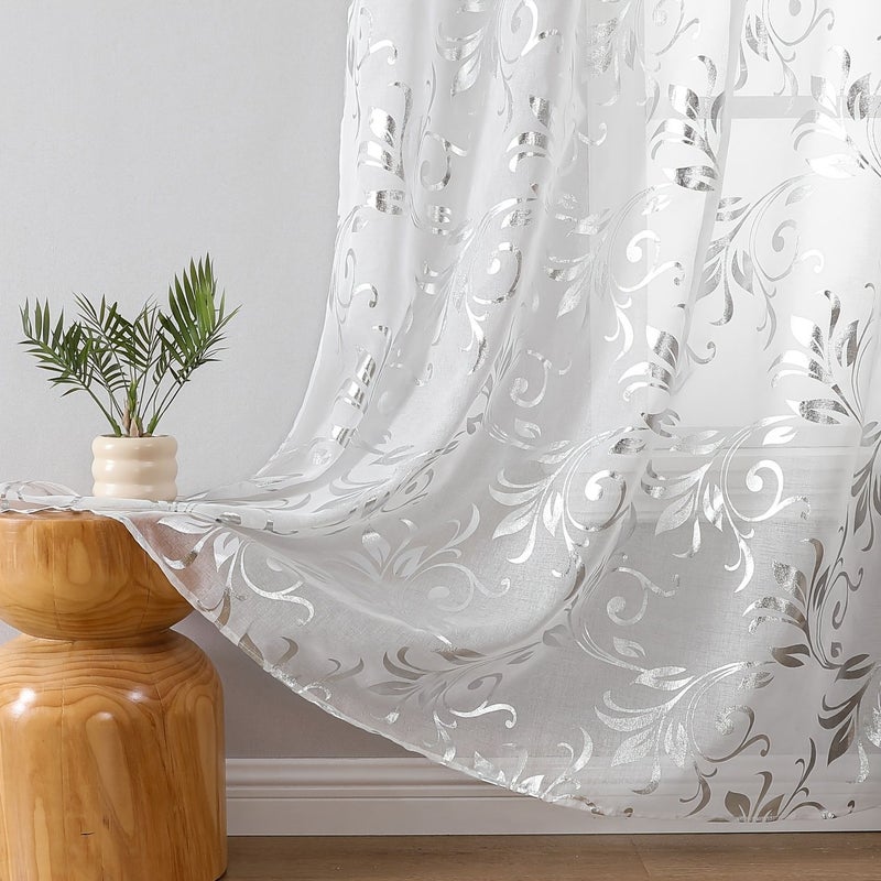 1pc Thin Gauze Silver Vine Curtain 39.37x70.87inch Semi Sheer Nordic Style - Image 5