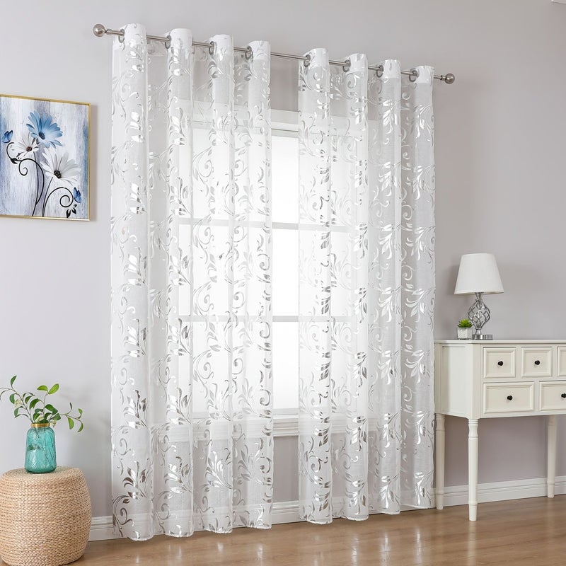 1pc Thin Gauze Silver Vine Curtain 39.37x70.87inch Semi Sheer Nordic Style - Image 4