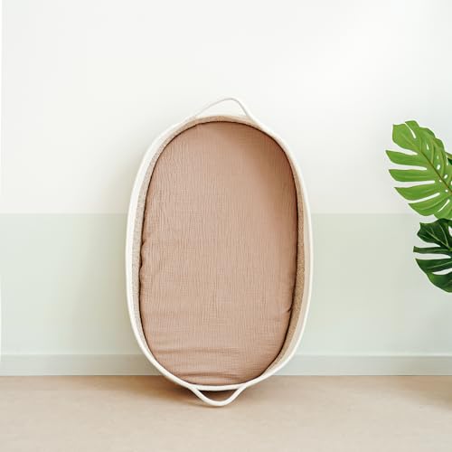 MairMore Muslin Bassinet Sheets for Babies – Soft & Breathable 100% Cotton Fitted Sheets for Oval, Rectangle, Hourglass Bassinet Mattress Pads, 2-Pack (Ivory & Pink) - Image 5