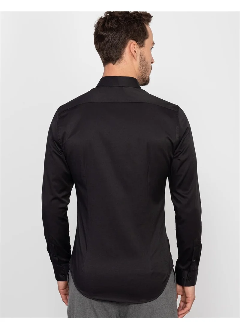 Tudors Super Slim Fit Lycra Black Men's Shirt