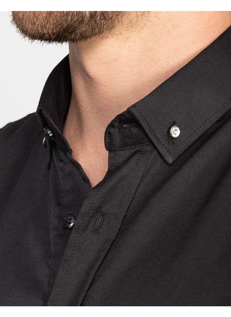 Tudors Super Slim Fit Lycra Black Men's Shirt