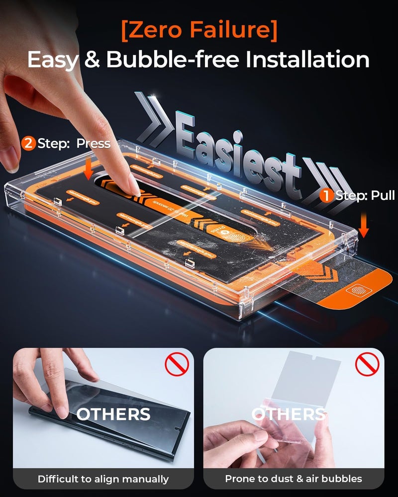 MRGLAS 2+2 Packs for Samsung Galaxy S24 Ultra Screen Protector 6.8'' with Camera Lens Protector [Auto-Dust Removal] [100% Fingerprint Unlock] HD 9H Tempered Glass 10X Military Protection, Zero-Bubble - Image 2