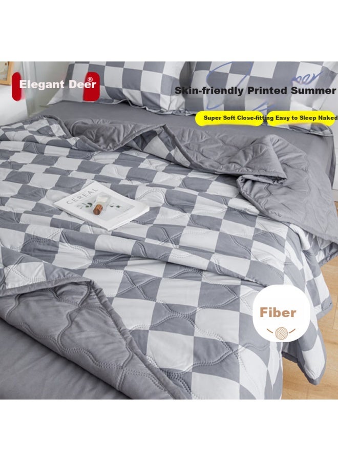 Yalu Skin-friendly Brushed Summer Cooling Quilt Air Conditioning Quilt Double Bed Student Dormitory Home Bedding 200*230cm Gray And White Plaid