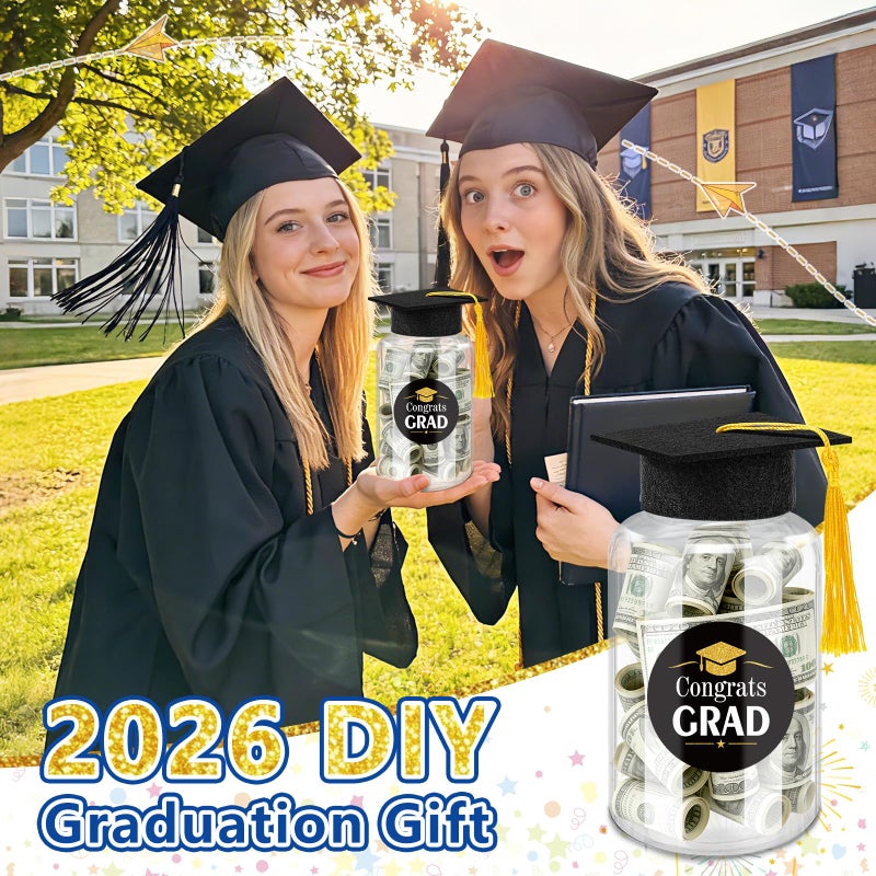 Phoncoo 16 Sets Graduation Table Decoration with LED Lights, Light up Mason Jar Graduation Decorations for Class of 2026, Graduation Table Centerpieces Decor with Grad Hat for College High Middle School(Black - Image 3