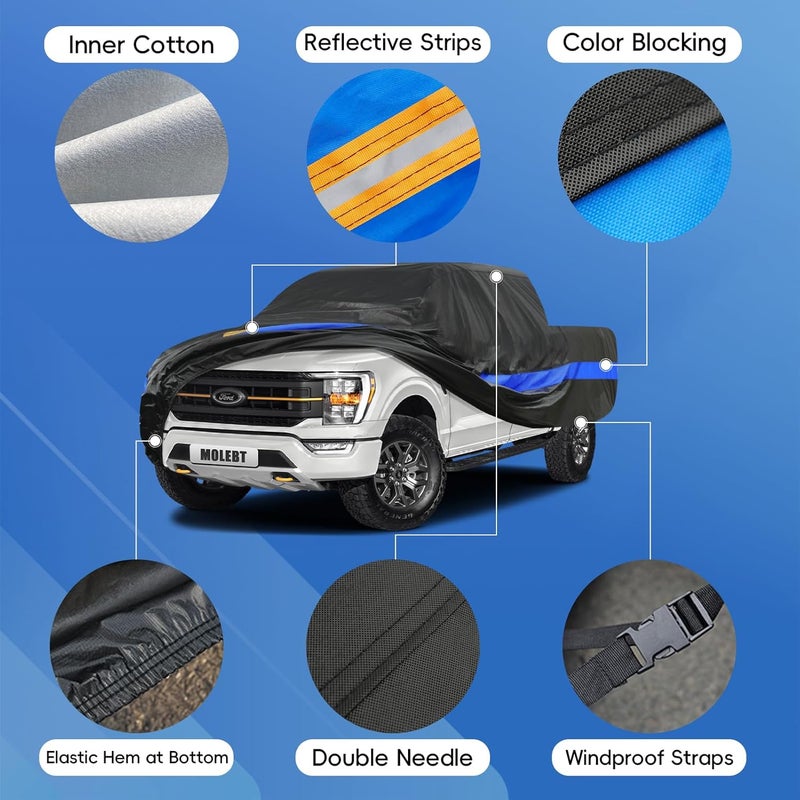 Molebt Pickup Truck Cover Waterproof All Weather, Outdoor Pickup Cover Snow Sun Rain Dust Protection, Fit Ford F-150 250 350, GMC Sierra 1500 2500 3500, Dodge RAM 1500 ect (up to 250 inch) - Image 4