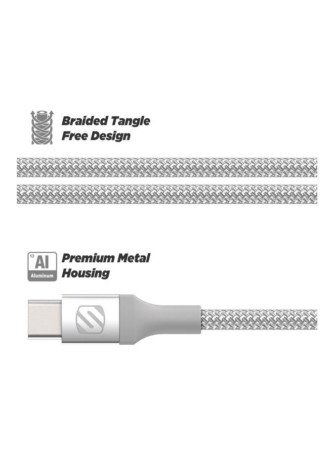 Scosche 8ft Braided Lightning To USB C Charge & Sync Cable Silver - Image 3