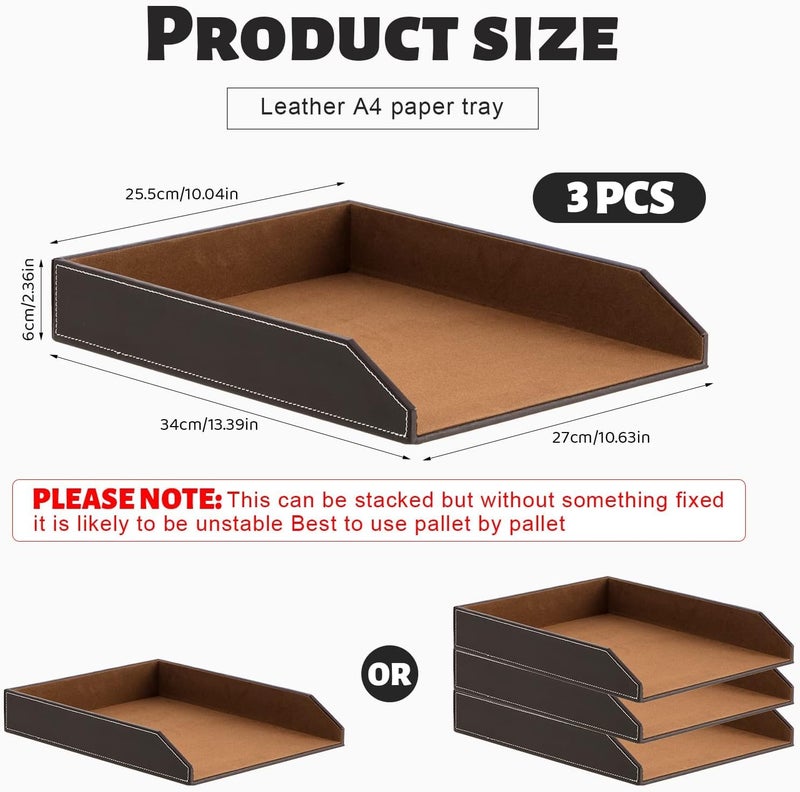 Vanquish 3 Pieces Leather Letter Tray Stackable Desk Organizer Desk Storage Letter Holder Fits A4 Paper for Document File Magazine Mail Office School Classroom Home Teachers Students Gifts Supplies - Image 4